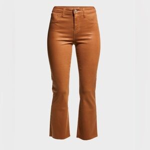 L'Agence Kendra High-Rise Coated Crop Flare Jeans in Brown Size 24